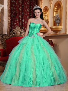 Apple Green Ball Gown Sweetheart Floor-length Tulle Beading Quinceanera Dress