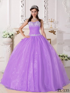 Purple Ball Gown Strapless Floor-length Taffeta and Organza Appliques Quinceanera Dress