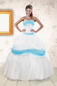Elegant White And Baby Blue Ball Gown Quinceanera Dress