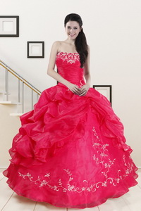 Modest Sweetheart Embroidery Quinceanera Dress In Hot Pink