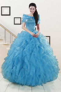 Hot Sell Blue Quinceanera Dress With Beading And Ruffles