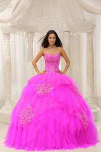 Custom Made Fuchsia Sweetheart Embroidery For Quinceanera Wear In