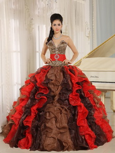 Wholesale Multi-color Quinceanera Dress V-neck Ruffles With Leopard And Beading In Resistencia
