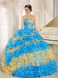 Stylish Multi-color Quinceanera Dress Ruffles With Appliques Sweetheart