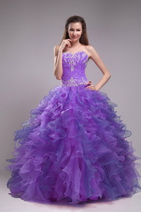 Purple Ball Gown Sweetheart Floor-length Orangza Appliques Quinceanera Dress