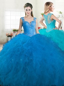 New Arrivals Straps Tulle Quinceanera Dress with Beading and Ruffles
