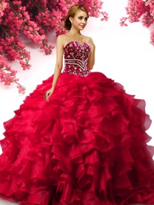 Best Selling Beaded and Ruffled Red Quinceanera Dress in Organza