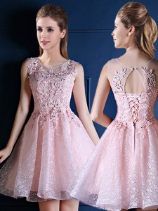 Exquisite Baby Pink Scoop Bridesmaid Dress with Appliques and Beading