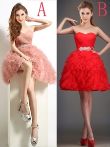 Lovely Beaded and Ruffled Puffy Skirt Bridesmaid Dress in Tulle