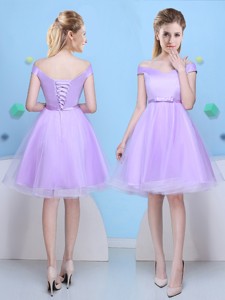 Elegant Deep V Neckline Lavender Bridesmaid Dress with Cap Sleeves