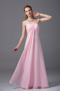 Pink Floor-length Strapless Chiffon Ruched Empire Bridesmaid Dress