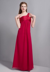 Customize Wine Red One Shoulder Floor-length Dama Dress