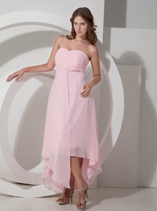 Baby Pink Empire Strapless Asymmetrical Chiffon Dama Dress