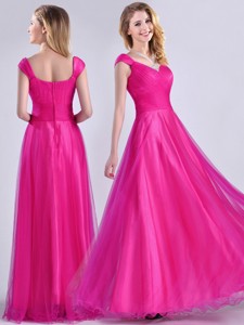 Exclusive Organza Beaded Top Hot Pink Dama Dress With Cap Sleeves