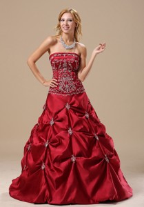 Mississippi Embroidery Decorate Bodice Pick-ups Wine Red Floor-length Prom Evening Dre