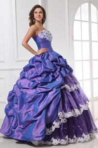Purple Sweetheart Appliques And Pick-ups Quinceanera Dress
