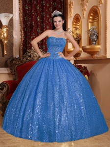 Blue Ball Gown Sweetheart Floor-length Beading Quinceanera Dress