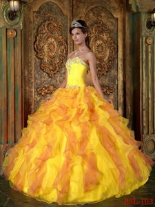 Orange Princess Sweetheart Floor-length Ruffles Organza Quinceanera Dress