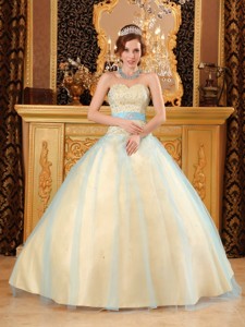 Elegant Sweetheart Floor-length Beading Satin And Organza Champagne Quinceanera Dress