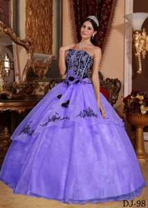 Purple and Black Strapless Floor-length Embroidery Quinceanera Dress