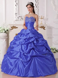 Blue Ball Gown Sweetheart Floor-length Taffeta Beading Quinceanera Dress