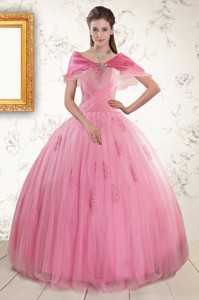 Pretty Pink Quinceaneras Dress With Appliques And Beading