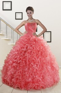 New Arrival Watermelon Red Sweet 15 Dress With Beading