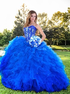 Fashionable Visible Boning Strapless Prom Gown with Beading and Ruffles