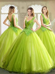 Luxurious Beading And Appliques Quinceanera Dress In Yellow Green