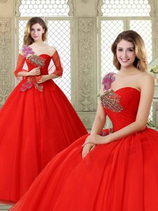 Hot Sale Appliques And Beading Sweet 16 Dress With One Shoulder