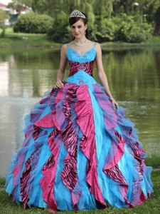 Organza Straps Beading Colorful Quinceanera Dress In North Carolina