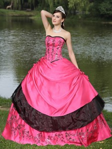 Hot Pink Quinceanera Dress Hand Made Flowers With Emdroidery