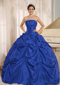 Blue Ball Gown Quinceanera Dress With Pick-ups For Custom Made Taffeta