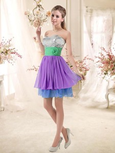 Most Popular Sweetheart Multi Color Short Dama Dress With Sequins