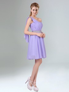 Sassy Beaded And Ruched Short Dama Dress In Lavender
