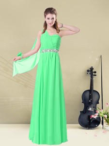 The Most Popular One Shoulder Floor Length Dama Dress With Ruching And Belt