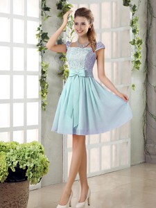 Perfect A Line Square Lace Dama Dress With Bowknot