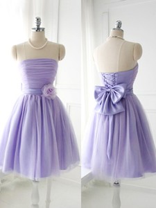 Simple Handcrafted Flower Tulle Lavender Dama Dress With Strapless