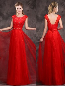 Hot Sale Scoop Red Dama Dress With Beading And Appliques