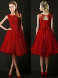 Modest Knee Length Red Dama Dress With Beading And Appliques
