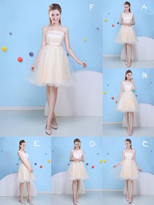Latest Champagne Tulle A Line Dama Dress With Bowknot