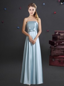 Gorgeous Bowknot Strapless Floor Length Light Blue Dama Dress