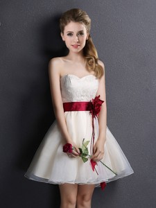 Pretty Sweetheart Short Dama Dress with Handmade Flower and Lace
