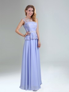 Lavender Belt And Lace Empire Dama Dress With Bateau