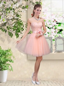 Elegant Sweetheart Baby Pink Dama Dress With Appliques And Belt