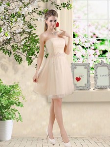 Perfect Short Strapless Champagne Dama Dress With Belt