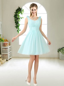 Comfortable Straps Light Blue Dama Dress With Hand Made Flowers