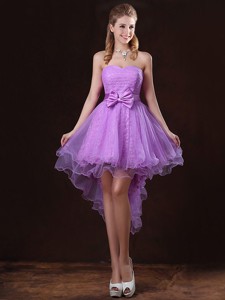 Pretty Strapless Bowknot Dama Dress With High Low