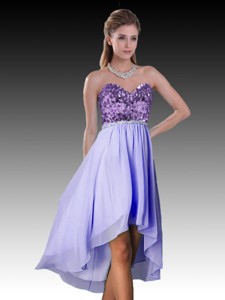 High Low Lavender Dama Dress with Sequins and Beading