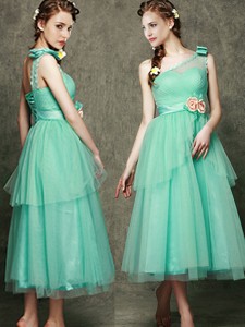 See Through One Shoulder Dama Dress With Bowknot